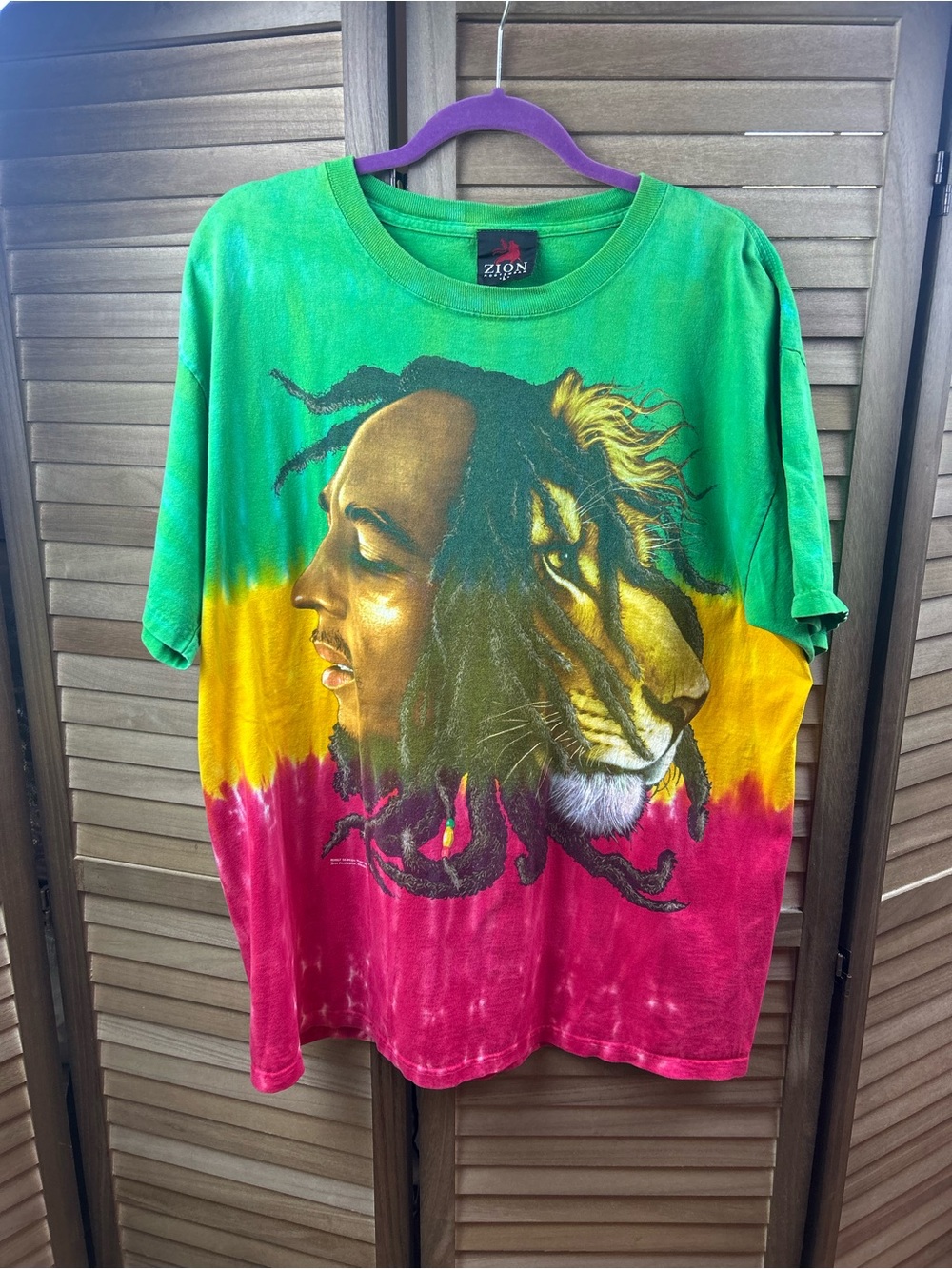 Zion Rootswear Bob Marley Lion Tie Dye Graphic T-Shirt Rasta Large